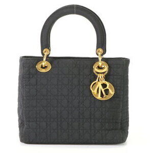 Christian Dior Cannage Lady Handbag Tote Logo Charm Black